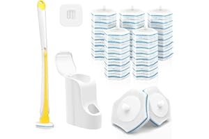 Dolanx Disposable Toilet Brush with 40 Refills, Wall Mounted Long Handle Compact Bathroom Bowl Cleaner Wand Holder Set for Si