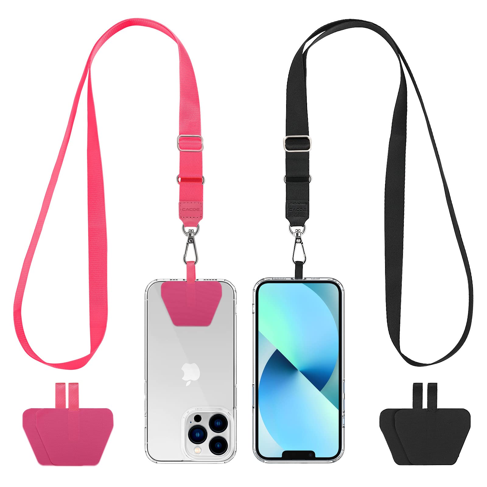 Photo 1 of CACOE Phone Lanyard 2 Pcs Adjustable Neck Strap,4 Pcs Patches,Universal Crossbody Multifuctional Patch Cell Phone Lanyards Compatible with Most Smartphones(Black+Rose Red)