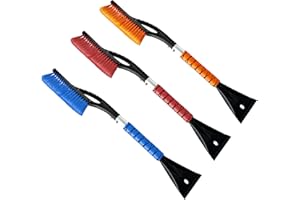 Autovir 27" Snow Brush and Ice Scrapers for Car Windshield (3 Pack), Window Scraper with Ergonomic Foam Grip, Snow Removal for Car, Must Have Winter Car Accessories (Orange, Blue & Red)