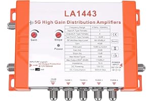 Wisoqu 4 Channel TV Modulator Distribution Amplifier, 45dB High Gain with IRS Cascading and 5G LTE Filter, for Cable TV Anten