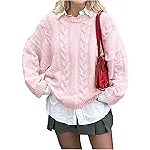GORGLITTER Women's Cable Knit Fall Sweater 2025 Oversized Chunky Long Sleeve Crewneck Loose Pullover Jumpers Tops