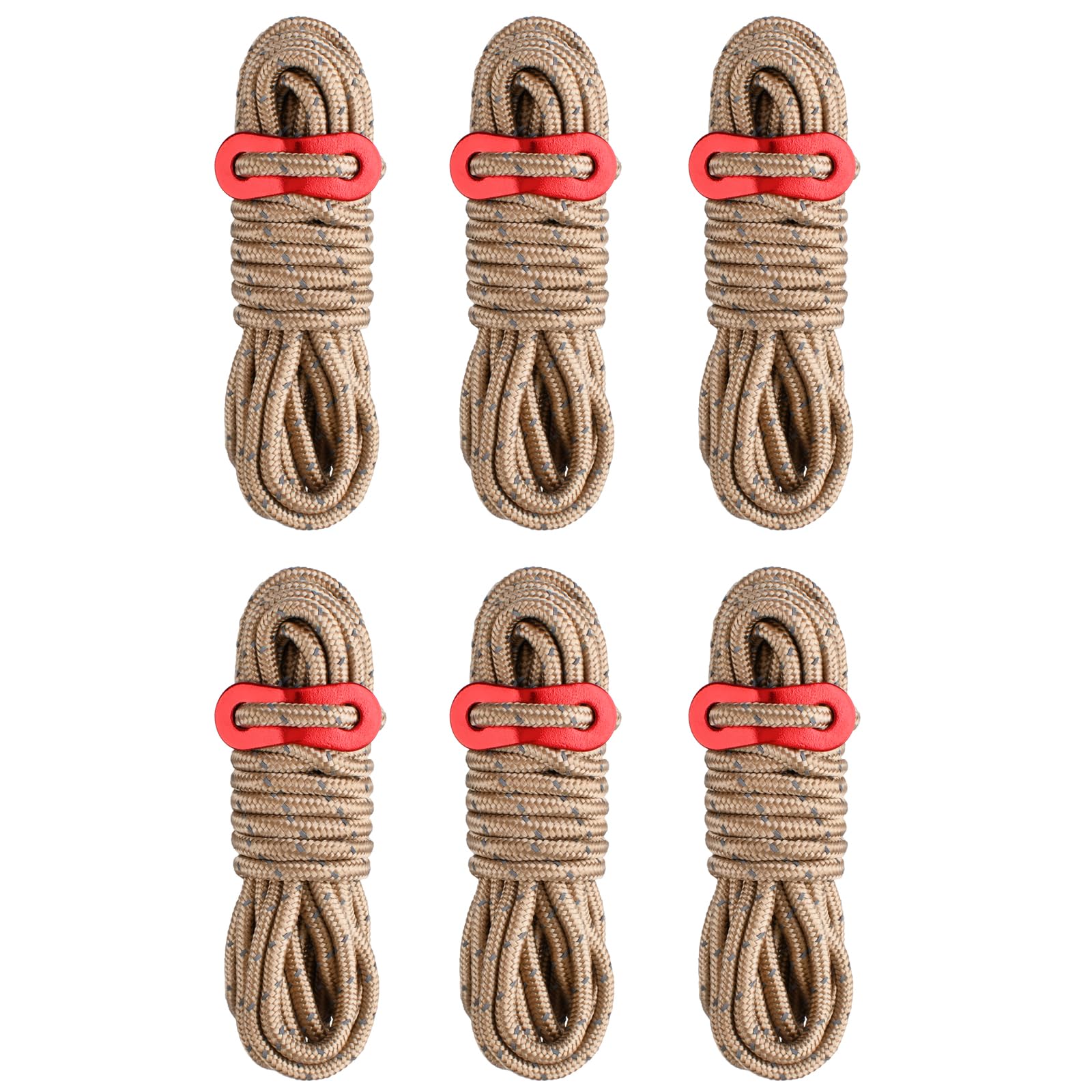 TRIWONDER Tent Guy Ropes 4mm Reflective Paracord Cord Guy Line with Adjuster 4m Tarp Rope for Camping Awning Hammock (Khaki - 6 Pcs) — image 1