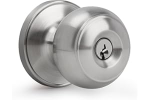 Gaurqiah Keyed Entry Door Knob, Flat Ball Interior Door Knob with Lock, Round Exterior Doorknob for Front/Entrance Doors, Stain Nickel