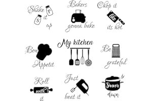 Seajan 3 Pcs Kitchen Wall Stickers Kitchen Quotes Wall Decals with Funny Lettering Vinyl Fun Utensils Sticker Peel and Stick Arts for Fridge Restaurant Bar Home Decoration