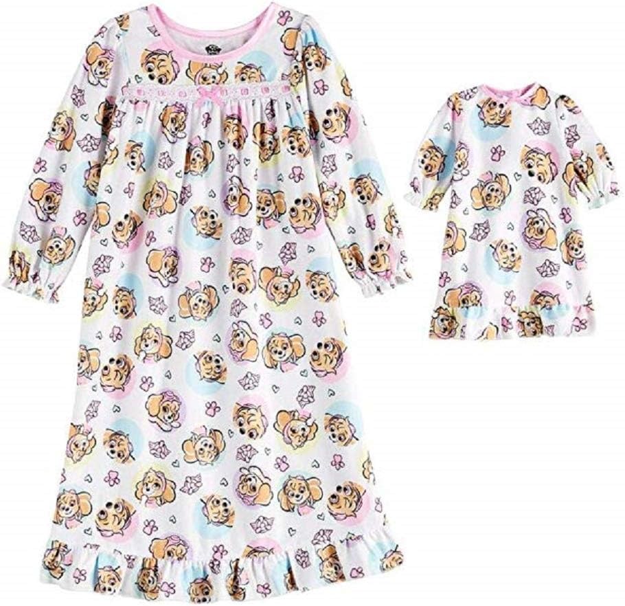Paw Patrol Toddler Girl's Skye Flannel Nightgown with Matching Doll Gown
