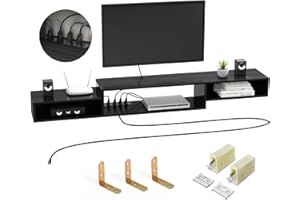 FABATO 71" Floating TV Stand with Power Outlet Wall Mounted Media Console Cabinet Shelf Under TV for Cable Box Audio Video Black
