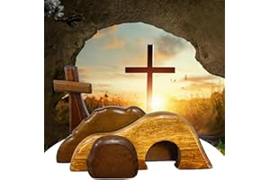 JNYVE Easter Scene Wooden Decorations - Empty Tomb Resurrection Scene and Cross Decor - Jesus Christian Religious Tomb Signs Easter Tiered Tray Decoration for The Home Table Office