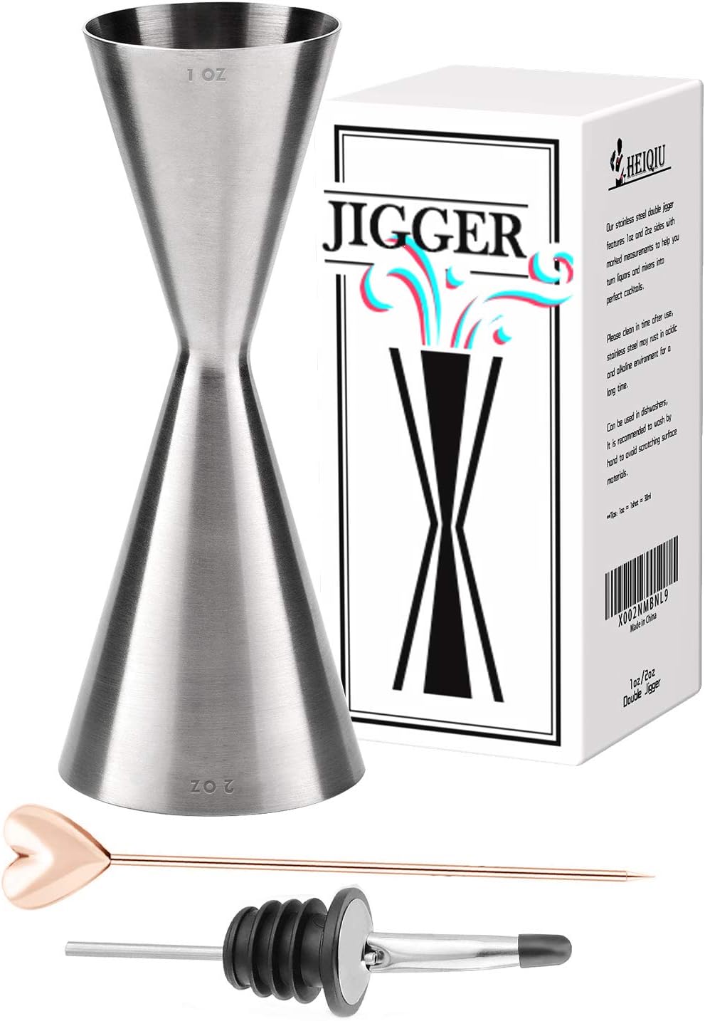Double Jigger 2oz / 1oz - Premium Janpanese Style Cocktail Jigger, 18/8 Food-Grade Stainless Steel Measure Cup, Barware Tool for Home and Bar (Mirror silver(unibody), 1oz/2oz)