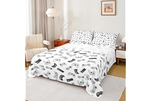 Manfei Teens Gaming Sheet Set Full Size Kids Video Games Bedding Set 4pcs with Deep Pocket Fitted Sheet + Flat Sheet + 2 Pill
