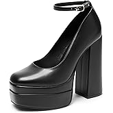 DREAM PAIRS Women's Platform High Heels Closed Toe Chunky Block Pumps Square Toe Ankle Strap Dress Fashion Party Y2K Shoes