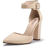 IDIFU Women's IN4 Pedazo High Block Heels Pumps Pointed Closed Toe Ankle Strap Dress Wedding Shoes