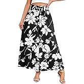 WeciBor Women's Boho Floral Palazzo Wide Leg Pants with Pockets Loose Flowy Casual Beach Vacation Outfits