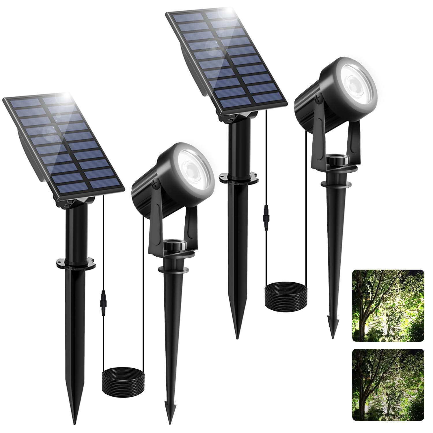 NATPOW Solar Spotlights Outdoor Garden, Dusk-to-Dawn Cool White Garden Lights, 2Pack Stake Lights Solar Powered Auto ON/Off Landscape Spot Lights for Driveway Walkway Decoration