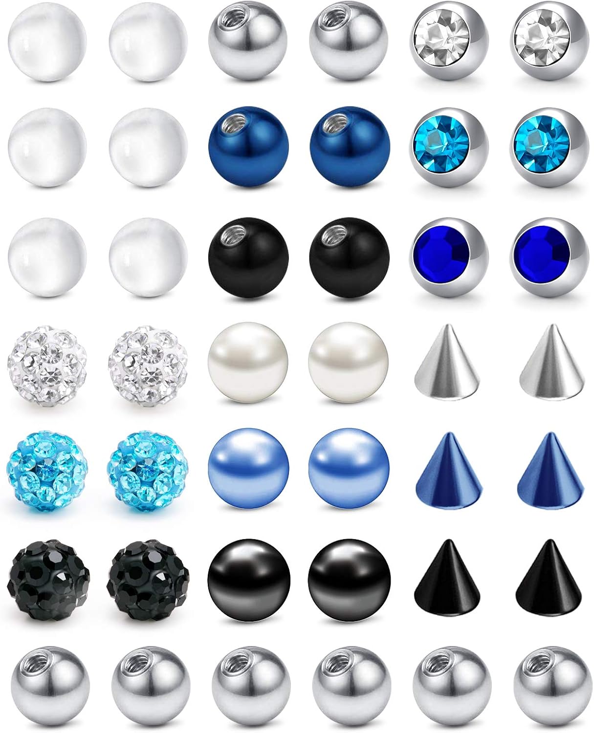 LAURITAMI 4249PCS 14G Mix Color Replacement Piercing Balls Stainless