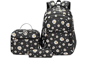 ZHANAO Daisy-Print School Backpack Set with Lunch Kits Bookbag for Teenager Girls 3pcs Gradient SchoolBag for Primary Student