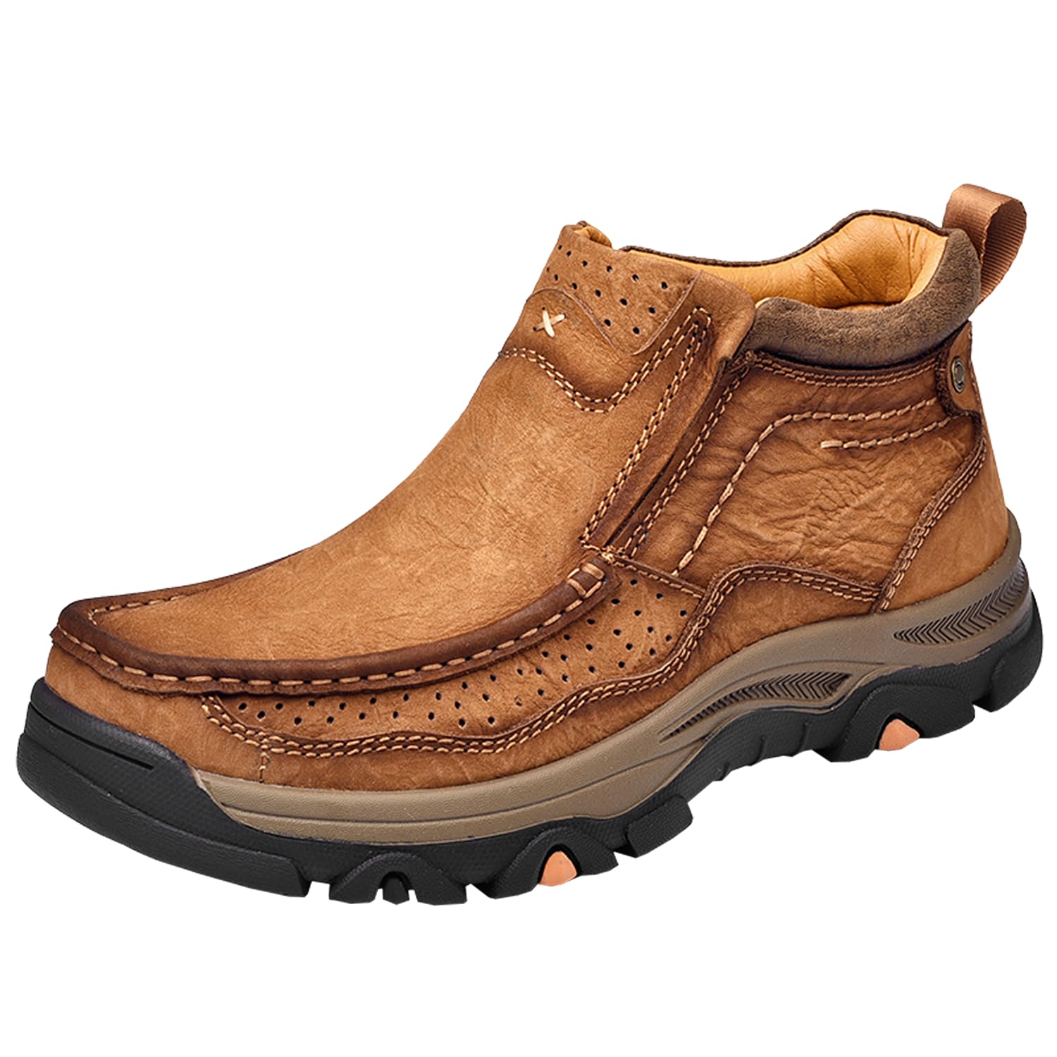 Photo 1 of ***SHOES LOOK LIKE IMAGE*** MOSTELO Mens Slip On Casual Loafers Classic Outdoor Leather Walking Hiking Shoes Comfortable for Work Office Dress Outdoor High Top Brown