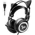 SOMIC G951black Gaming Headset for PC, PS4, Laptop: 7.1 Virtual Surround Sound Detachable Cat Ear Headphones LED, USB, Lightweight Self-Adjusting Over Ear Headphones Black
