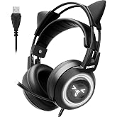 SOMIC G951black Gaming Headset for PC, PS4, Laptop: 7.1 Virtual Surround Sound Detachable Cat Ear Headphones LED, USB, Lightweight Self-Adjusting Over Ear Headphones Black