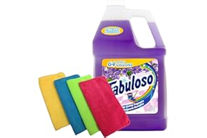 Fabuloso Makes 64 Gallons Lavender Purple Liquid Multi-Purpose Professional Household Non Toxic Fabolous Hardwood Floor Cleaner Refill + 4 UBEN Microfiber 12 X 12 Cleaning Cloths - Colors May Vary