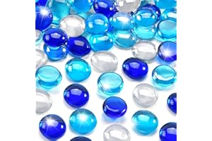 RUOJAS 10 Pounds Mixed-Color Fire Glass Beads 3/4 Inch Firepit Gems for Fire Pit Table, Fireplaces, Fire Bowl, Garden Landscaping & DIY Crafts (Cobalt Blue, Oceanic Blue, Crystal Clear)​​