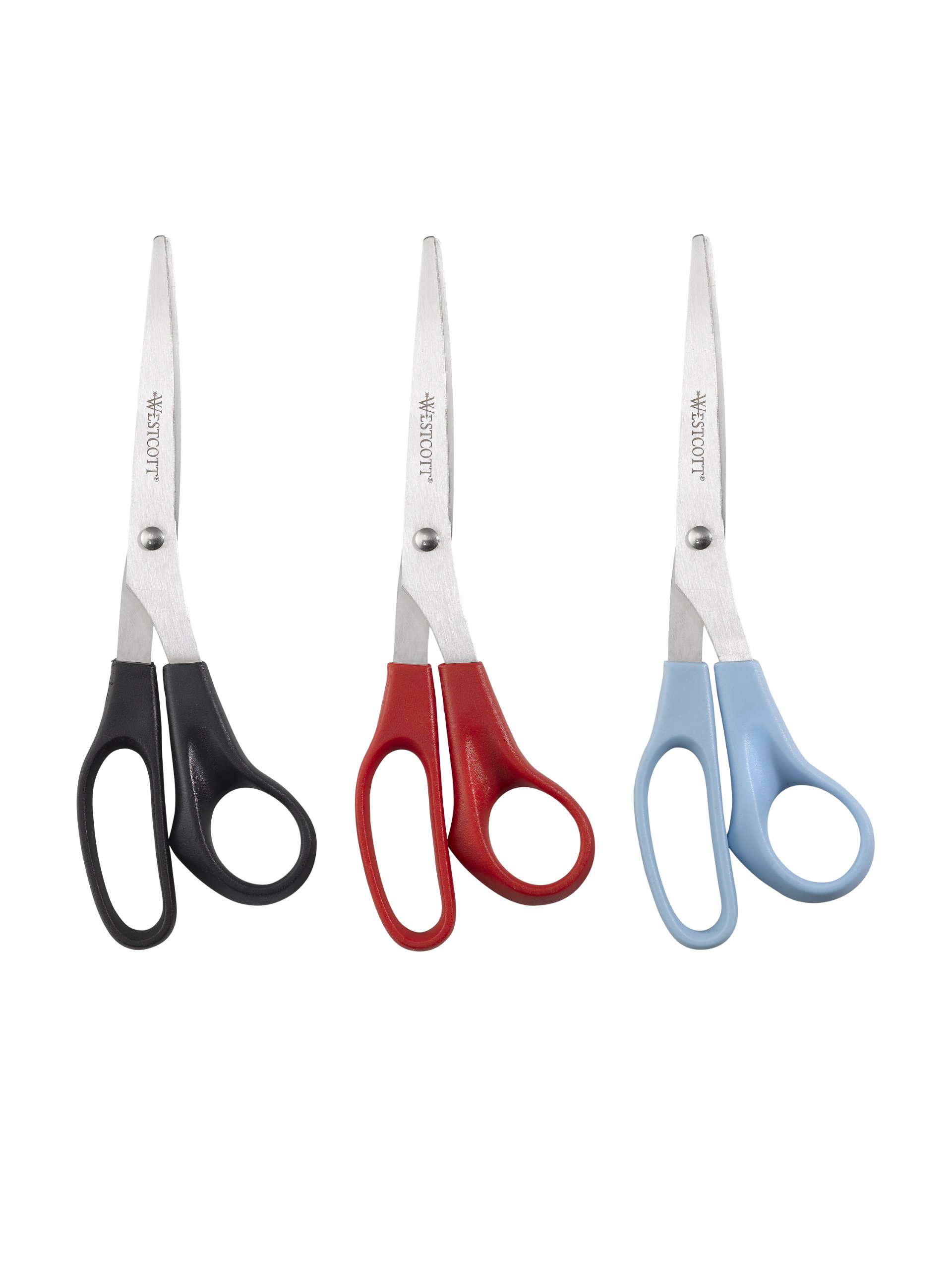 Westcott All Purpose Value Scissors, Straight, 8-Inch, Color Varies, 3-Pack (13404), red/Black/lt Blue, Single