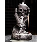 HaisWonsa Skull Snake Incense Burner Holder - Backflow Waterfall Cone Incense Holder, Ceramic Unique Skeleton Incense Burner with Cones & Sticks for Halloween/Aromatherapy/Yoga/Home/Room/Office Deco
