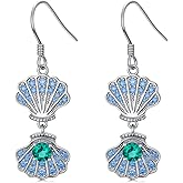 Shell Dangle Earrings 925 Sterling Silver with Lab Grown Emerald Jewelry Earrings for Women
