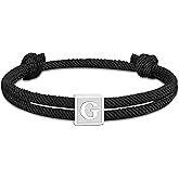 OANM studio 2025 Graduation Gifts, Rope Initial Bracelet for Men, Stainless Steel A-Z Letter Charm Bracelet, Handmade Braided Men Wrist Adjustable 7-13 Inches Letter Link Jewelry Father's Day Graduation Easter Basket Stuffer Gifts