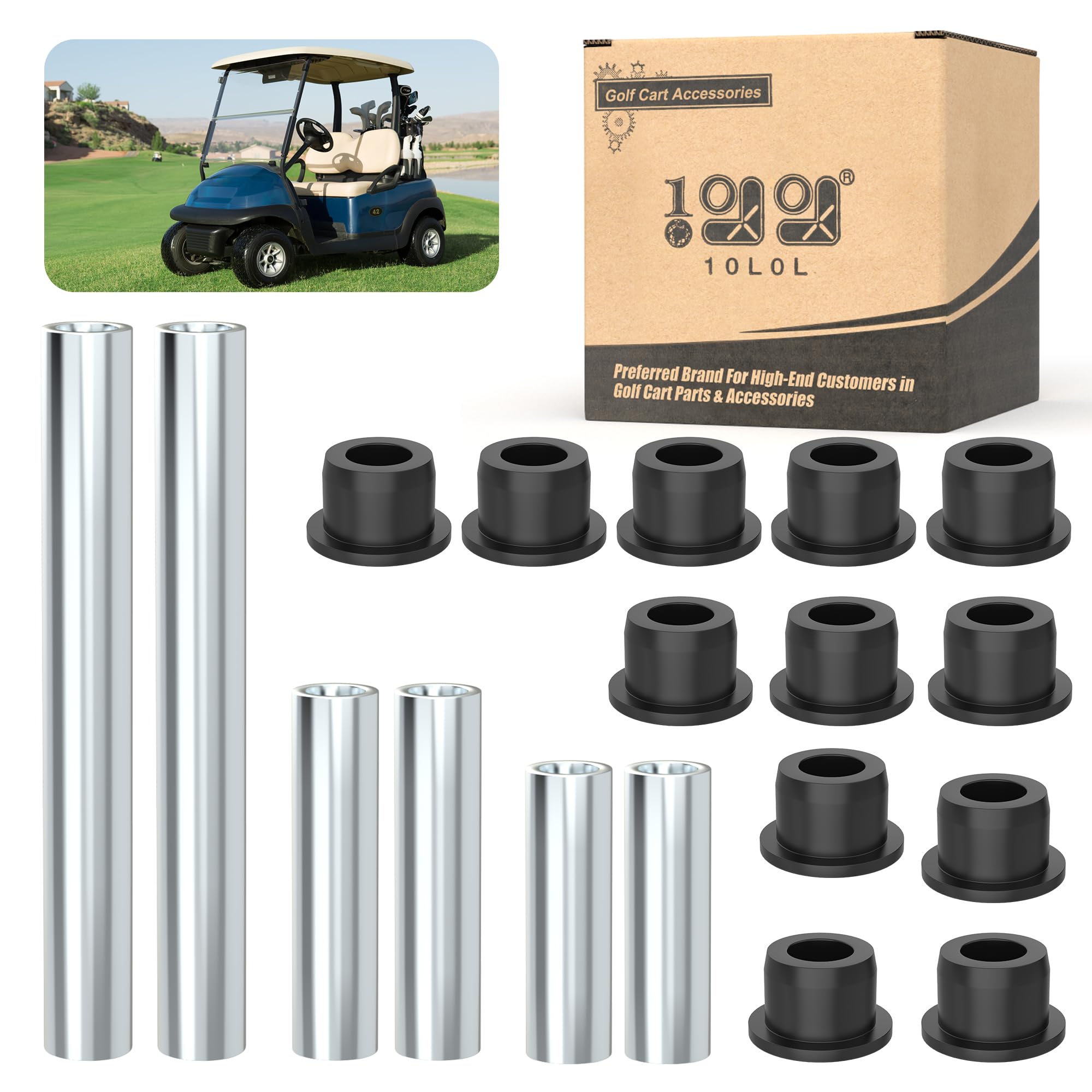 Photo 1 of 10L0L Front Lower Spring A-Arm Bushing Sleeves Kit for Club Car Precedent 2004-up Golf Cart, Replace OEM 102289901 1029562-01 1022874011 102288101 102287701 1102287601