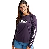 HUK Womens Pursuit Patterned Crew Long Sleeve Shirt, Performance Shirt