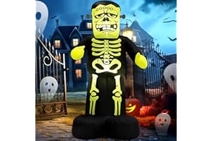 MICOCAH Halloween Inflatables Outdoor Decorations - 7 FT Giant Frankenstein Monster with Skeleton Pattern, Bulit-in LEDs Halloween Blow Up Yard Decorations for Holiday Indoor Party Garden Lawn Décor