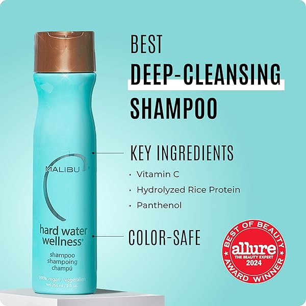 MALIBU C HARD WATER WELLNESS SHAMPOO – HYDRATING, SULFATE-FREE HAIR CARE FOR HARD WATER – REMOVES MINERALS AND BUILDUP (9 OZ)