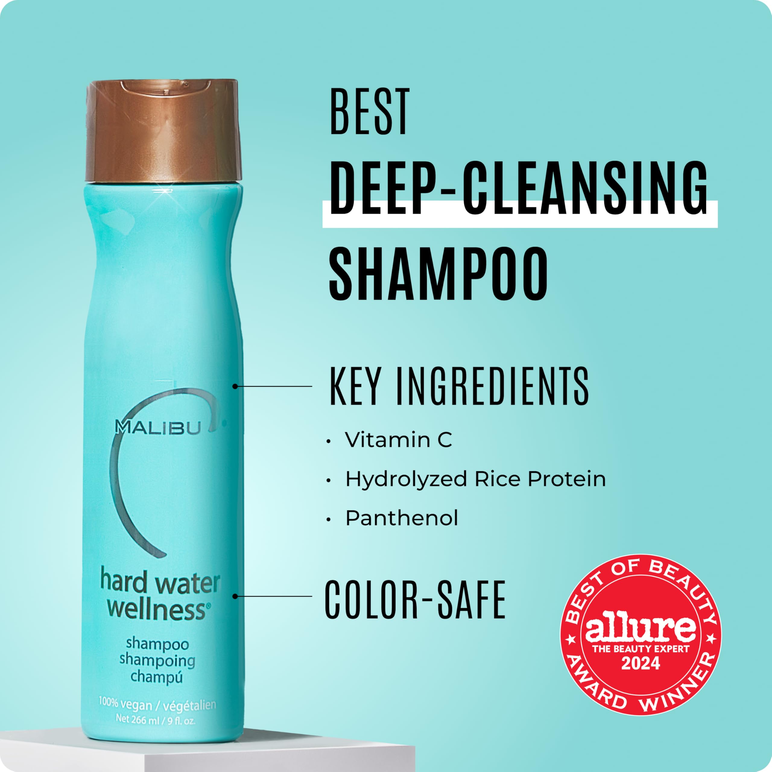 Malibu C Hard Water Wellness Shampoo - Hydrating, Sulfate-Free Hair Care for Hard Water - Removes Minerals and Buildup