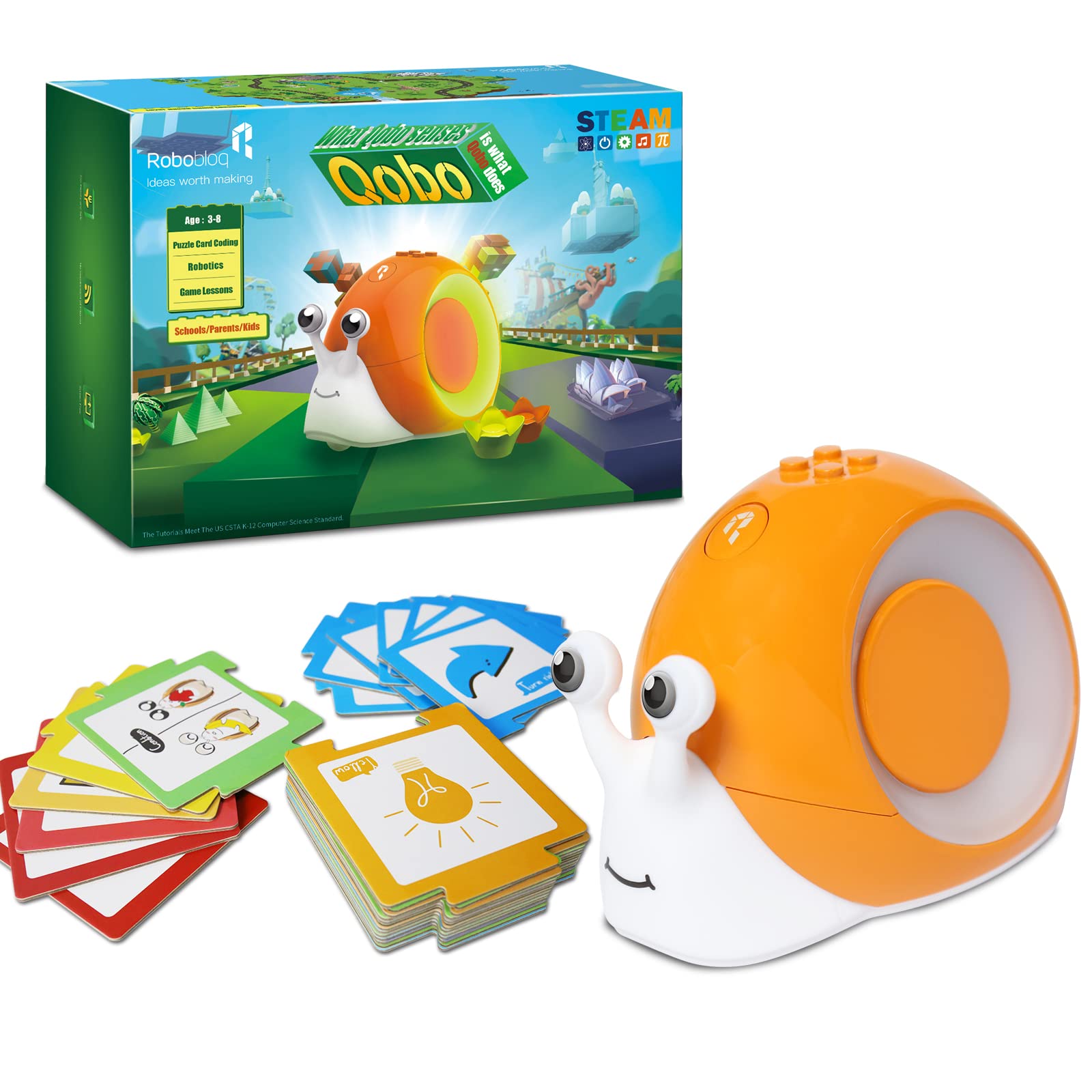 Photo 1 of Robobloq Qobo Coding Robot for Kids 3+, Screen-Free, Coding Pets with 30 Programming Card, USB Charging, Preschool STEM Learning Activities Toys for Toddlers, Educational Kits Gift for Boys & Girlss