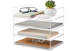 Harloon 4 Tier Acrylic Paper Tray Paper Organizer for Desk Clear File Organizer 12. 4 x 8. 7 x 2. 7 Inches File Tray for Office Workspace Desktop Storage, No Need to Assemble (Transparent)