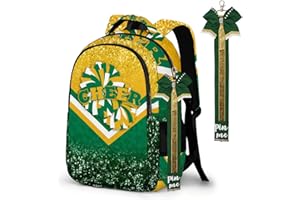 GZZSYO Cheer Backpack with Cheer Keychain, Pin Strap for Cheerleading Backpack, Cheerleaders Gift Bags for Team Women (Gold Green)