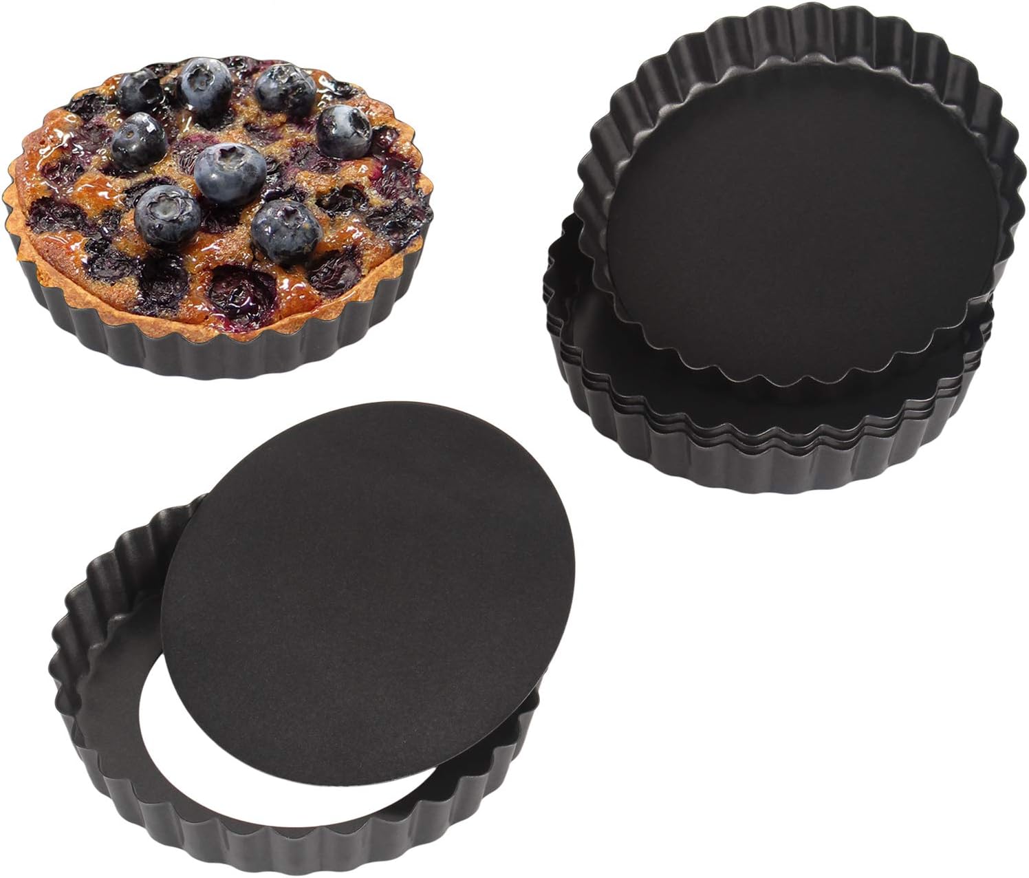 Non Stick 4 Inch Quiche Pans Removable Bottom Mini Tart Pans Set Tart