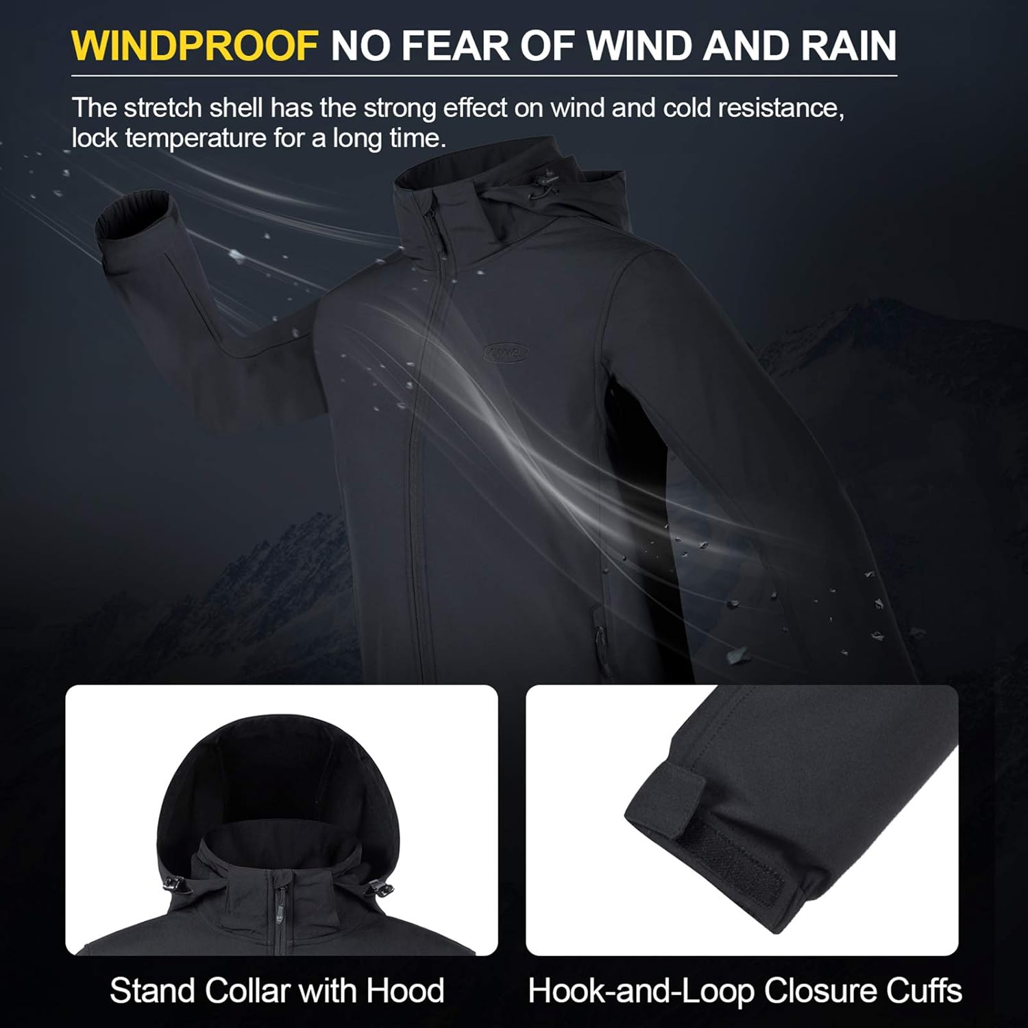 CAMEL Men's Softshell Fleece Jacket Detachable Hooded Soft Shell Windproof Water Resistant Outerwear for Hiking Work Travel: Clothing