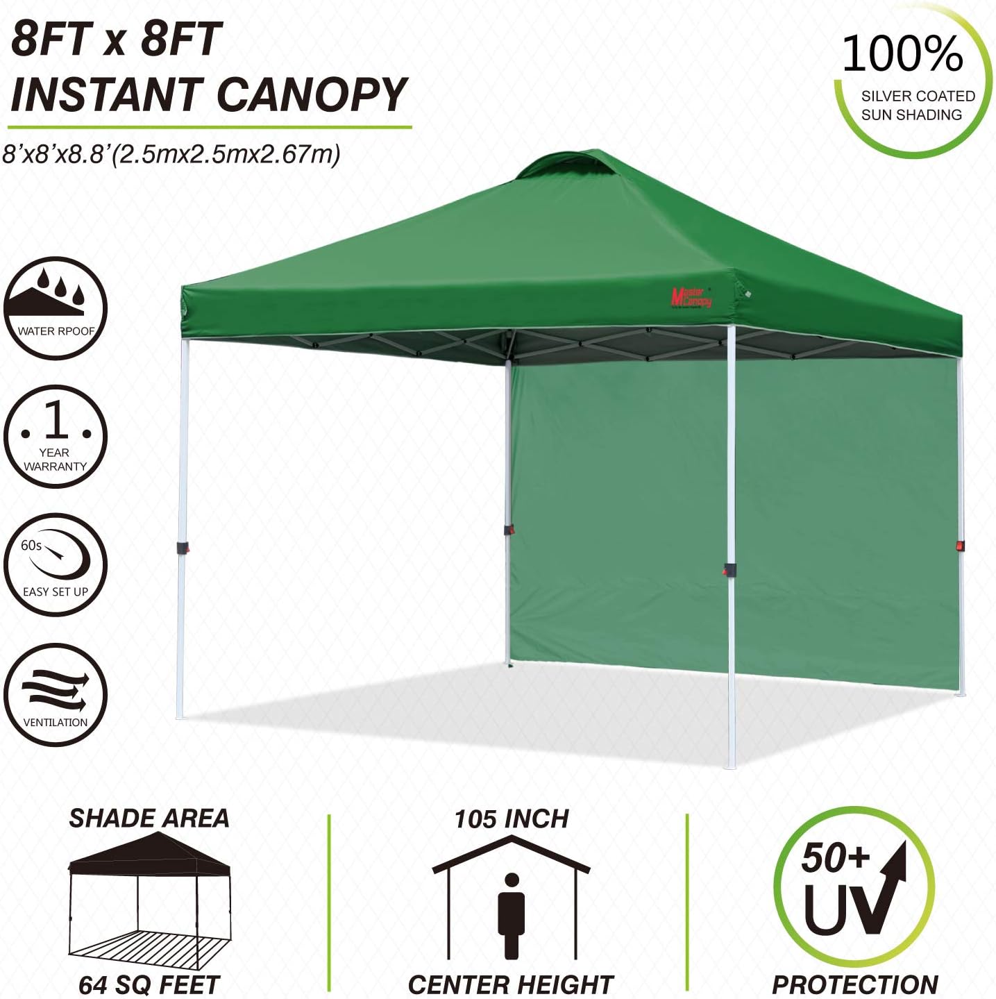 MASTERCANOPY Durable Ez Pop-up Gazebo Tent with 1 Sidewall (2.5x2.5M,Forest Green) - Image 4
