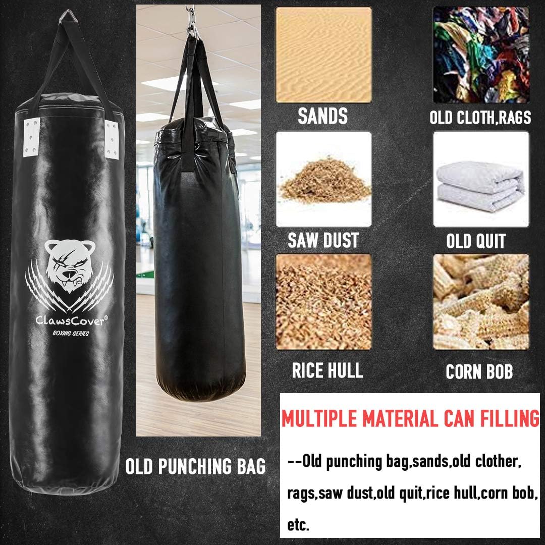 ClawsCover 4FT Heavy Punching Bag Boxing UNFILLED Premium PU Leather Hanging Kickboxing Bags Banana Bag for MMA Muay Thai Martial Arts Taekwondo Workout Training Fitness, Black : Sports & Outdoors