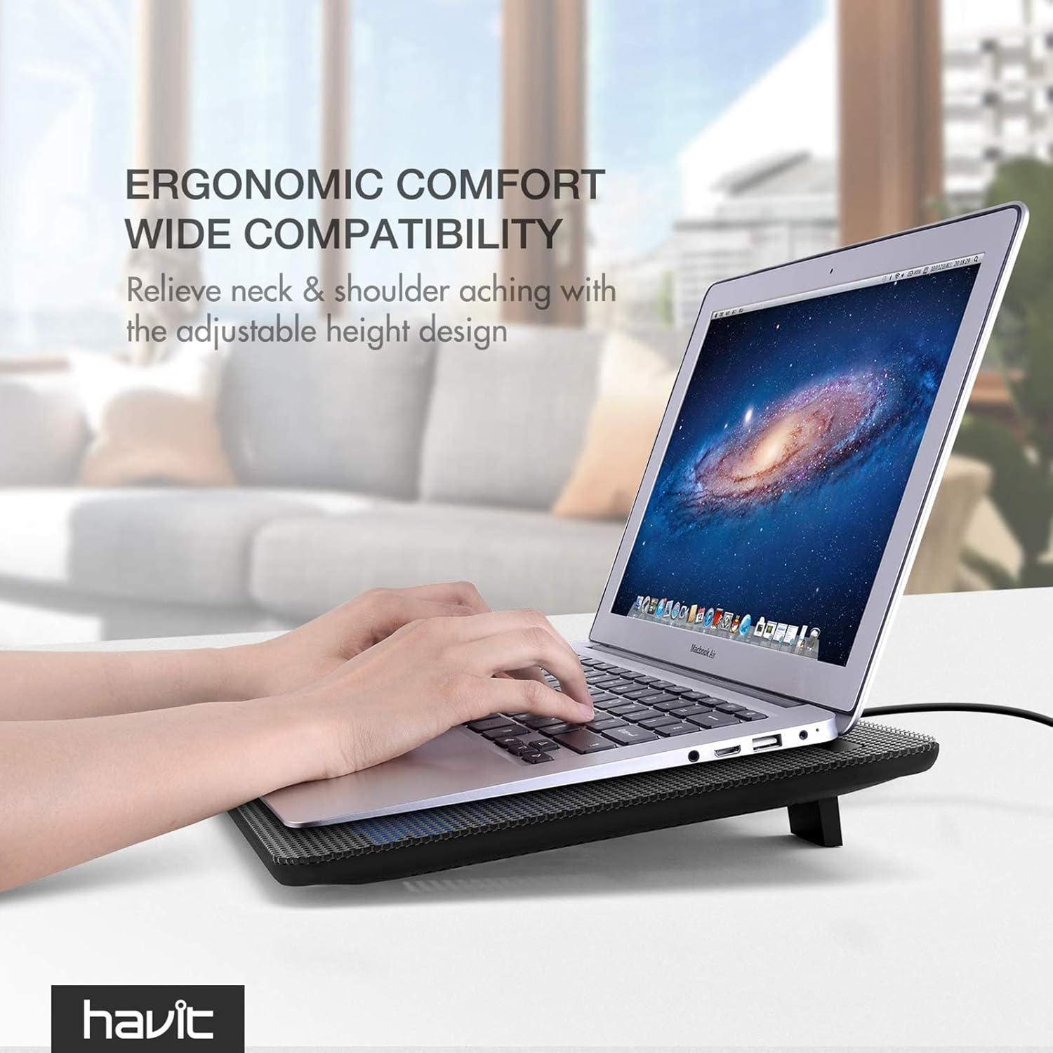havit HV-F2056 15.6"-17" Laptop Cooler Cooling Pad - Slim Portable USB Powered (3 Fans), Black/Blue: Computers & Accessories