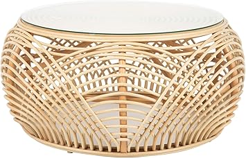 Amazon Com Kouboo 1110122 Sibago Rattan Glass Top Natural Color Coffee Table Brown Furniture Decor