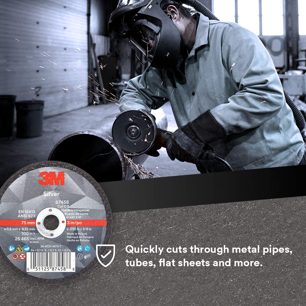 3M Silver Cut-Off Wheel - Type 1 Metal Cutting Wheel - For Angle Grinder or Cut-Off Tool - 3" x .035" x 3/8" Arbor Hole - 87458: Industrial & Scientific