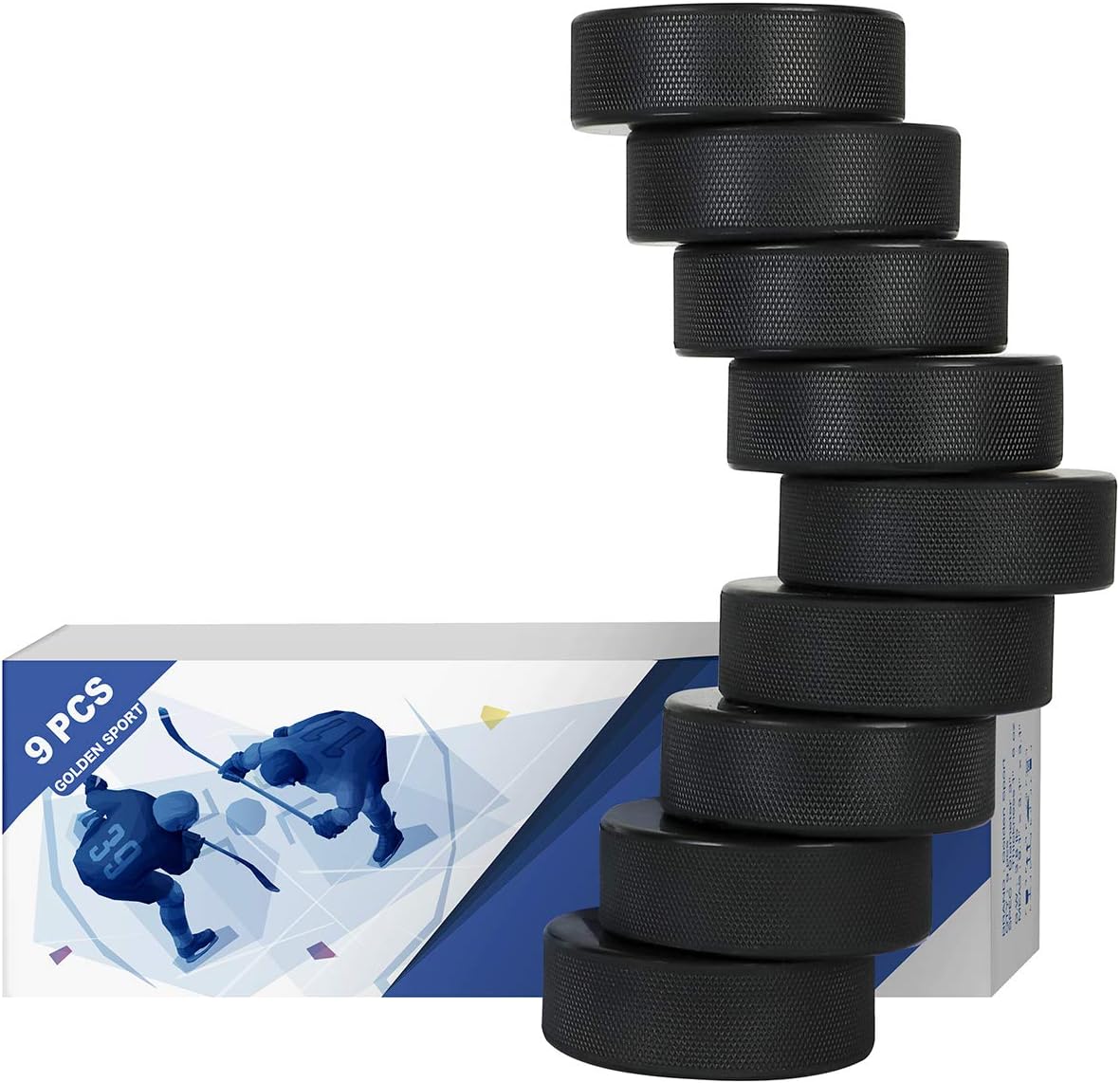 Golden Sport Ice Hockey Pucks, 9pcs, Official Regulation, for Practicing and Classic Training, Diameter 3", Thickness 1", 6oz, Black : Sports & Outdoors