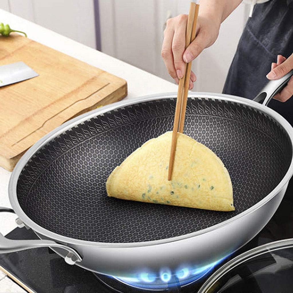 Wok Pan 304 Stainless Steel Uncoated NonStick NoSmoke Frying Cookware