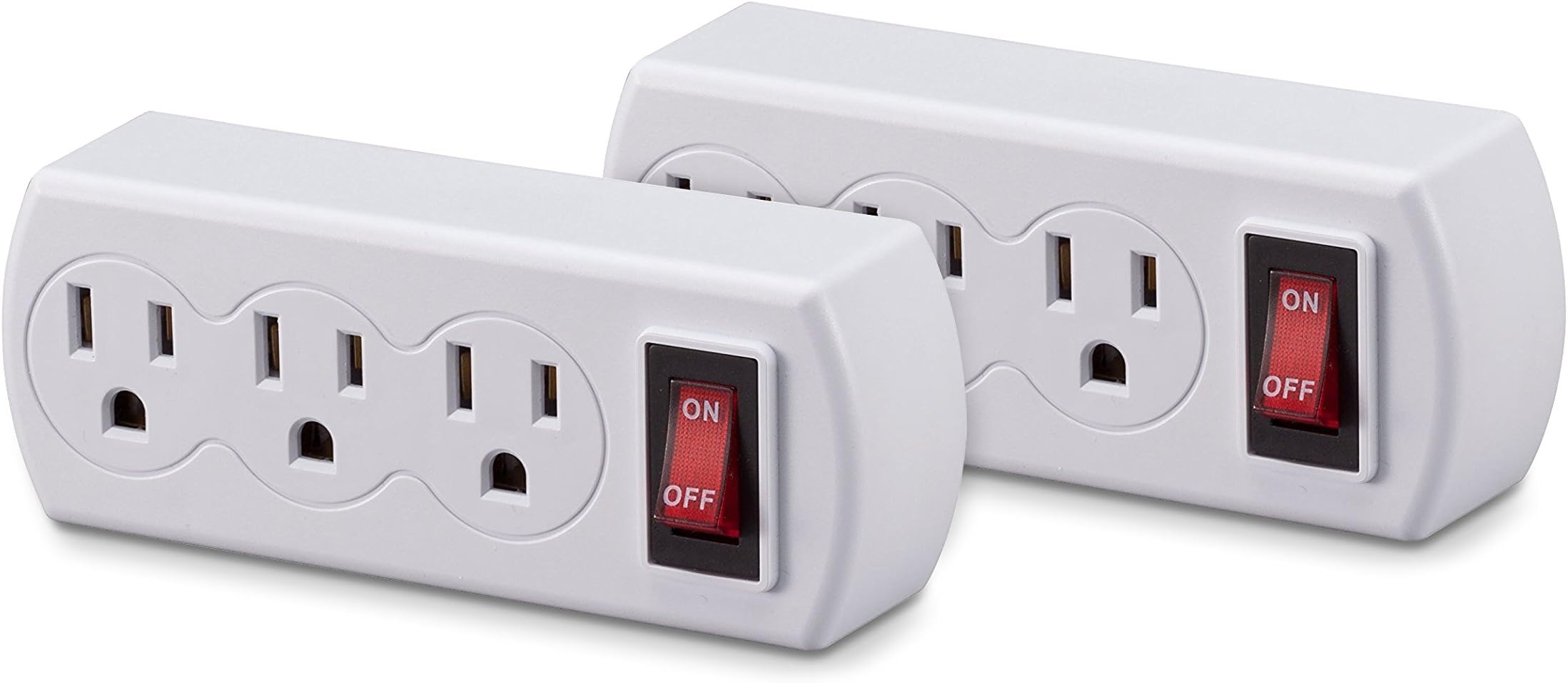Triple Plug Outlet Adapter with On/Off Switch Energy Saving With Ground - 2 Pack ZapMan