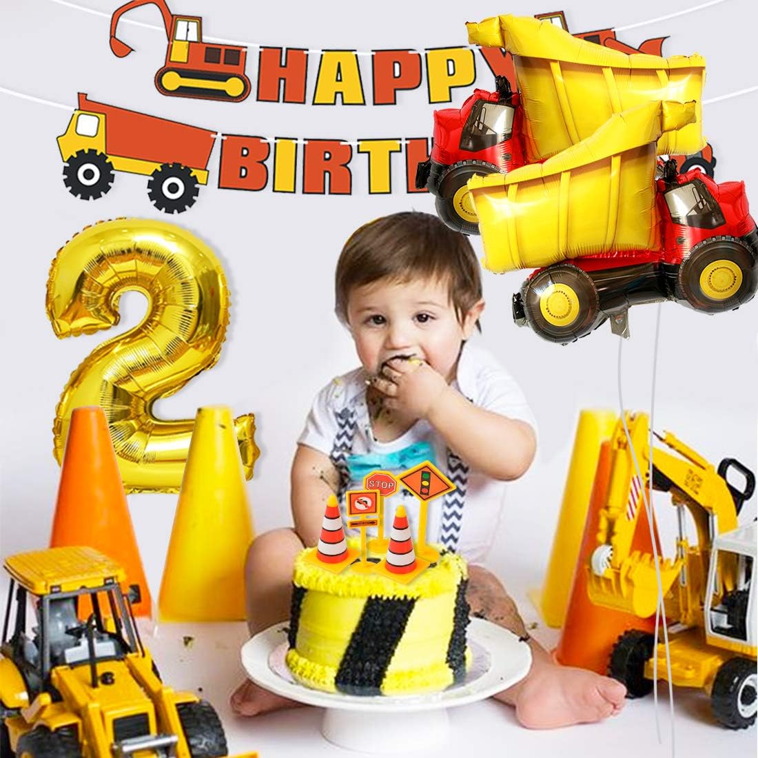 Amazon Co Jp ２歳誕生日飾り付け 車 建設車 風船 Happy Birthdayバナー 道路標識ケーキトッパー ステッカー 男の子 子供 100日 出産祝い 半歳 1歳誕生日パーティー用品 幼稚園 部屋装飾 おもちゃ