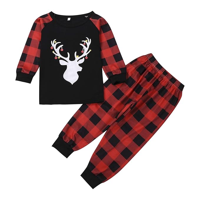 Christmas Family Pajamas Matching Sets PJ's Reindeer Long Sleeve Red
