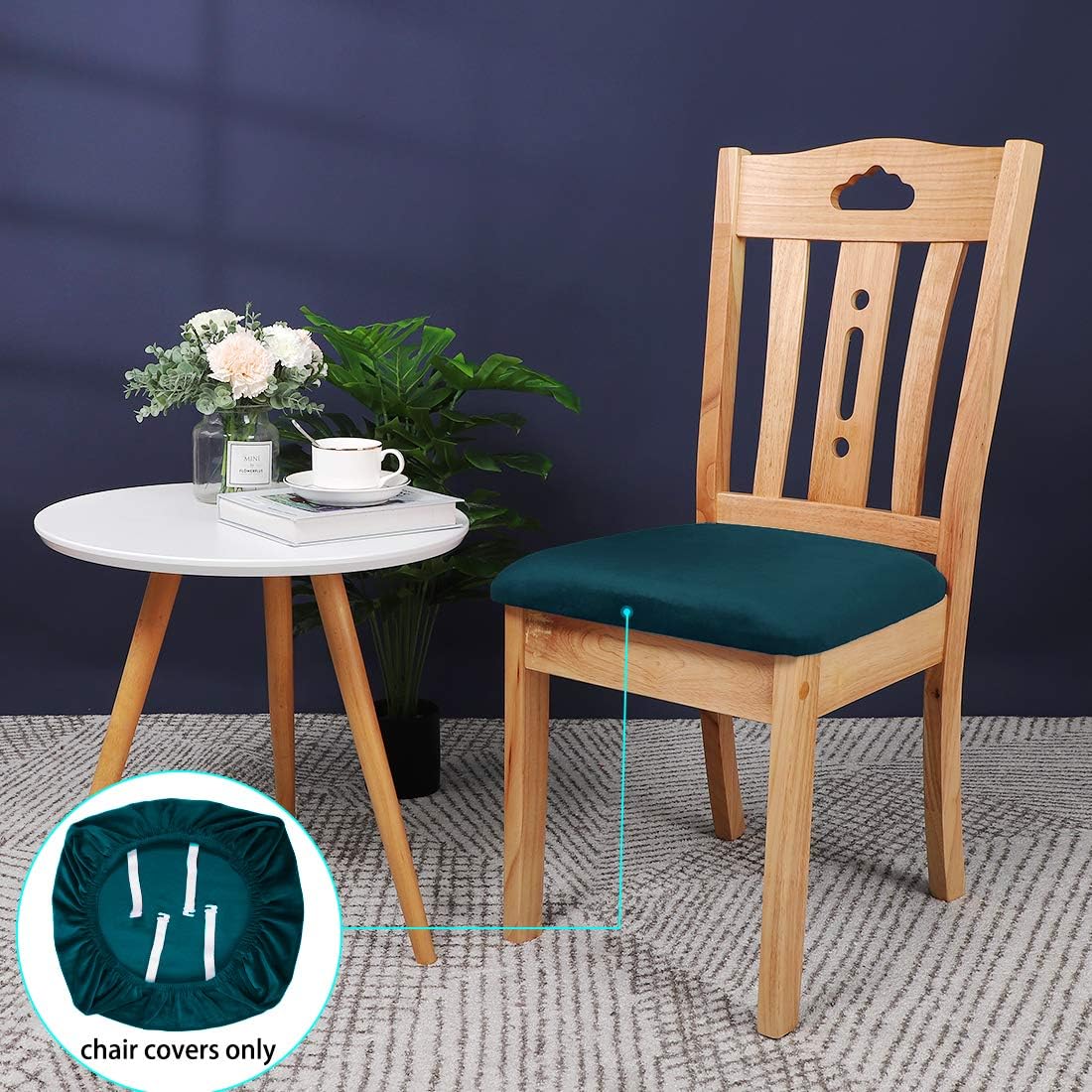PiccoCasa Dining Chair Seat Covers Set of 6, Velvet Chair Seat Cover with Ties for Dining Room - Image 4