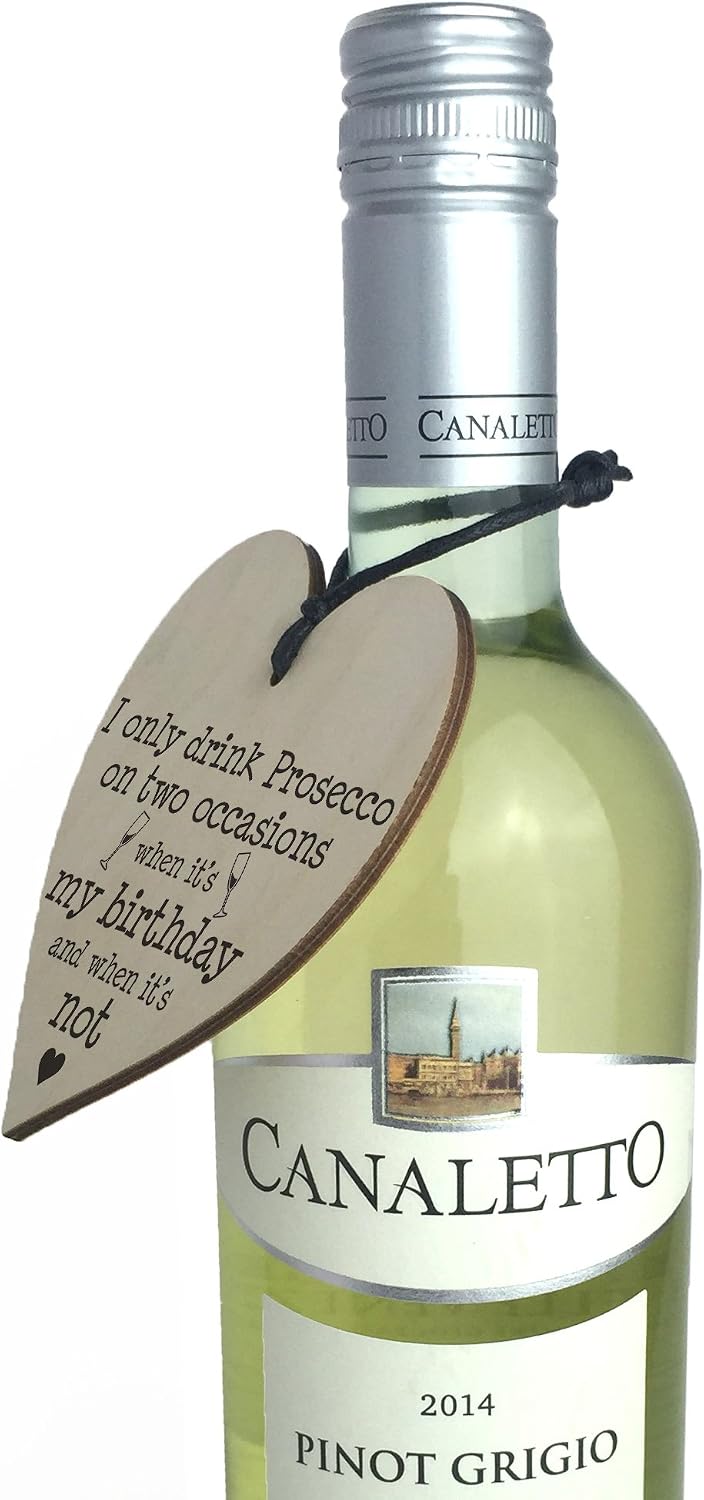 Red Ocean Drink Prosecco On Two Occasions Novelty Wooden Heart Plaque Alcohol Joke Sign, Black, 10cm - Image 5